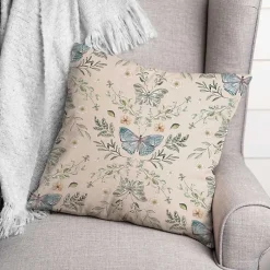 Clearance Cream Botanical Butterfly Throw Pillow Pillows