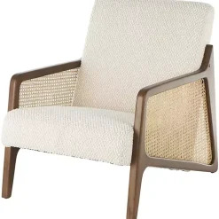 Kirklands Home Accent Chairs|Cream Boucle & Rattan Accent Chair White