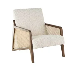 Kirklands Home Accent Chairs|Cream Boucle & Rattan Accent Chair White