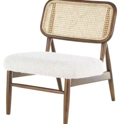 Kirklands Home Accent Chairs|Cream Boucle & Rounded Rattan Back Accent Chair White