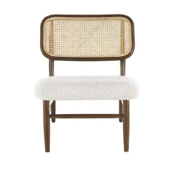 Kirklands Home Accent Chairs|Cream Boucle & Rounded Rattan Back Accent Chair White
