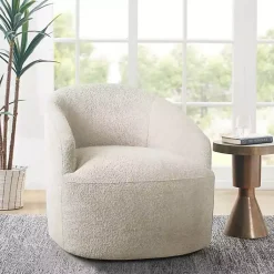 Kirklands Home Accent Chairs|Cream Boucle Barrel Swivel Accent Chair White