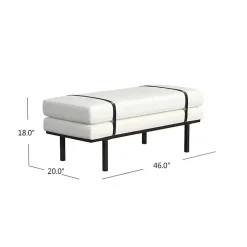 Kirklands Home Benches & Ottomans|Cream Boucle Black Faux Leather Bench White