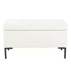 Kirklands Home Benches & Ottomans|Cream Boucle Black Metal Storage Bench Ivory