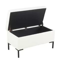 Kirklands Home Benches & Ottomans|Cream Boucle Black Metal Storage Bench Ivory