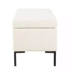 Kirklands Home Benches & Ottomans|Cream Boucle Black Metal Storage Bench Ivory