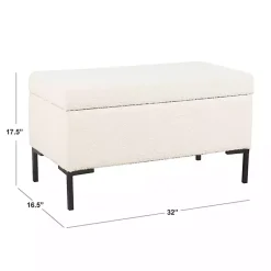 Kirklands Home Benches & Ottomans|Cream Boucle Black Metal Storage Bench Ivory