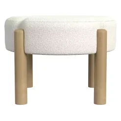 Kirklands Home Benches & Ottomans|Cream Boucle Natural Wood Ottoman White