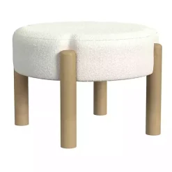Kirklands Home Benches & Ottomans|Cream Boucle Natural Wood Ottoman White
