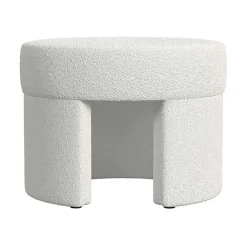 Kirklands Home Benches & Ottomans|Cream Boucle Round Upholstered Ottoman White