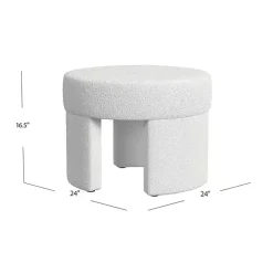 Kirklands Home Benches & Ottomans|Cream Boucle Round Upholstered Ottoman White