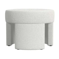 Kirklands Home Benches & Ottomans|Cream Boucle Round Upholstered Ottoman White