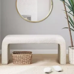 Kirklands Home Benches & Ottomans|Cream Boucle Waterfall Bench White