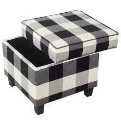 Kirklands Home Benches & Ottomans|Cream Buffalo Plaid Upholstered Storage Ottoman