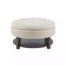 Kirklands Home Benches & Ottomans|Cream Button Tufted Storage Ottoman Ivory