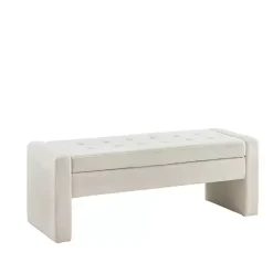 Kirklands Home Benches & Ottomans|Cream Button Tufted Upholstered Storage Bench Ivory
