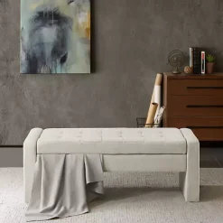 Kirklands Home Benches & Ottomans|Cream Button Tufted Upholstered Storage Bench Ivory