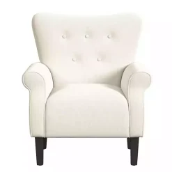Kirklands Home Accent Chairs|Cream Button-Tufted Rolled Arm Accent Chair White