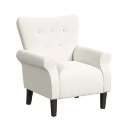 Kirklands Home Accent Chairs|Cream Button-Tufted Rolled Arm Accent Chair White