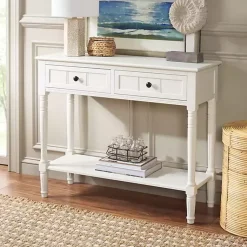 Kirklands Home Console Tables|Cream Carved 2-Drawer Console Table White