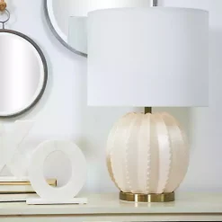 Kirklands Home Table Lamps|Cream Ceramic Fluted Gourd Table Lamp