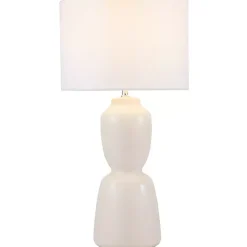 Kirklands Home Table Lamps|Cream Ceramic Rounded Hourglass Table Lamp