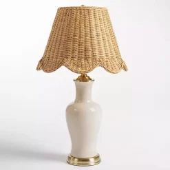 Kirklands Home Table Lamps|Cream Ceramic Table Lamp With Woven Shade Tan