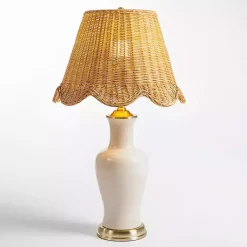 Kirklands Home Table Lamps|Cream Ceramic Table Lamp With Woven Shade Tan