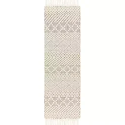 Kirklands Home Area Rugs|Cream Diamond Tassel Wool Runner, 2x8 Ivory