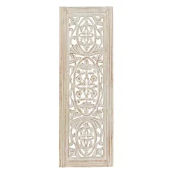 Kirklands Home Wall Plaques|Cream Distressed Carved Floral Wall Plaque