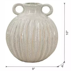 Outlet Cream Drip Ceramic Vase with Handles, 9 in. Vases