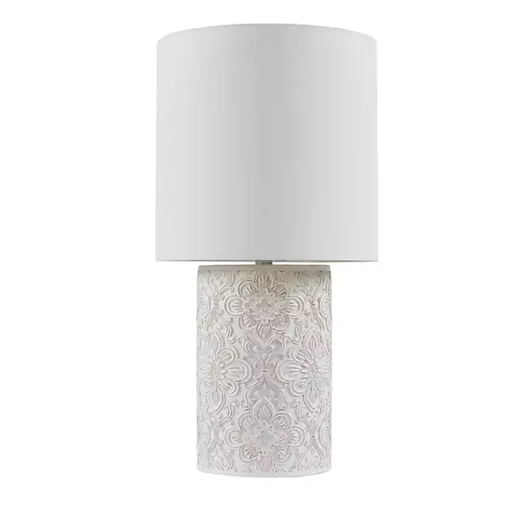 Kirklands Home Table Lamps|Cream Embossed Floral Table Lamp White
