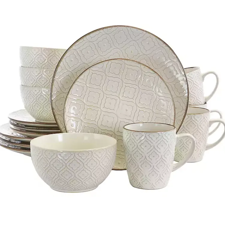 Kirklands Home Dinnerware|Cream Embossed 16-pc. Dinnerware Set Ivory