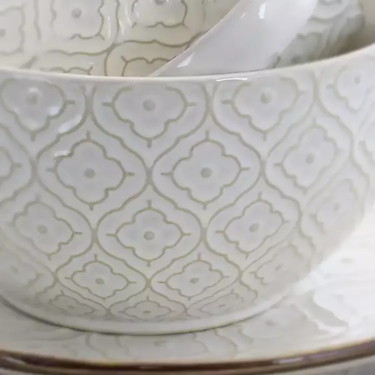 Kirklands Home Dinnerware|Cream Embossed 16-pc. Dinnerware Set Ivory