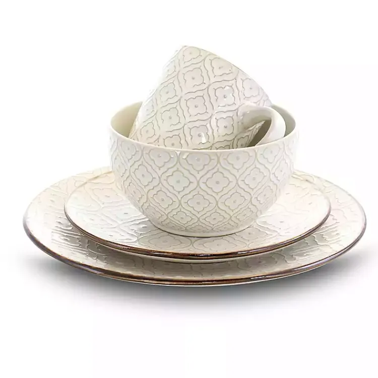 Kirklands Home Dinnerware|Cream Embossed 16-pc. Dinnerware Set Ivory