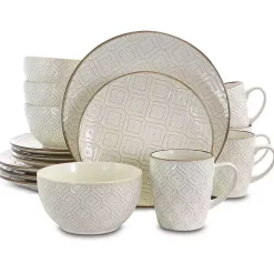 Kirklands Home Dinnerware|Cream Embossed 16-pc. Dinnerware Set Ivory
