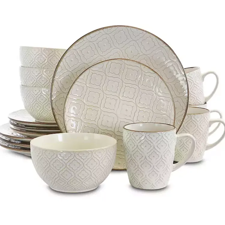 Kirklands Home Dinnerware|Cream Embossed 16-pc. Dinnerware Set Ivory