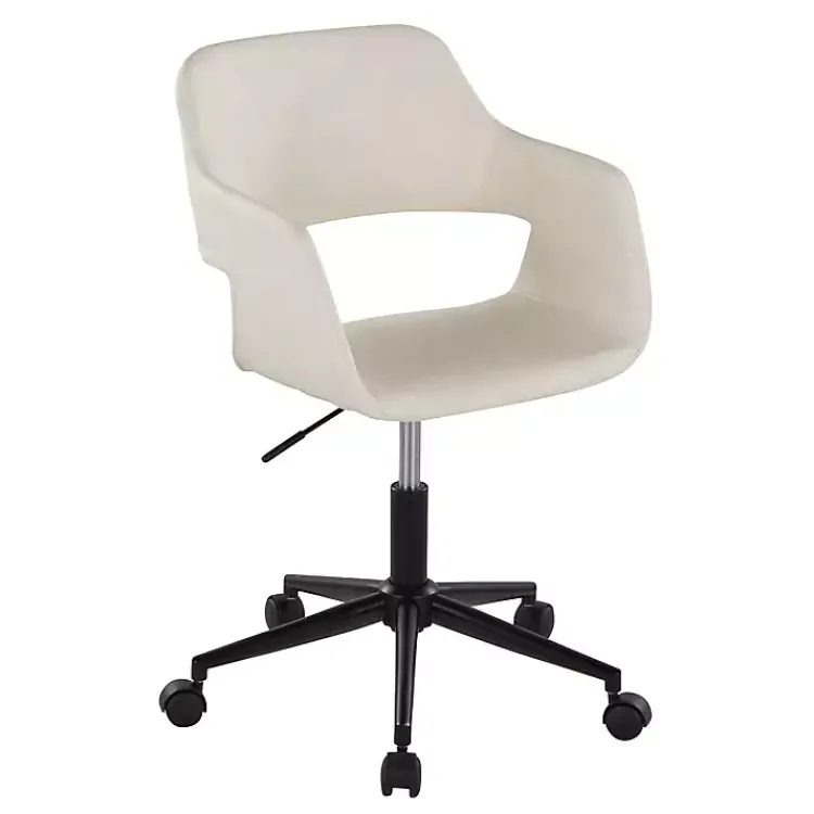 Kirklands Home Office Furniture|Cream Faux Leather & Black Marshall Office Chair White