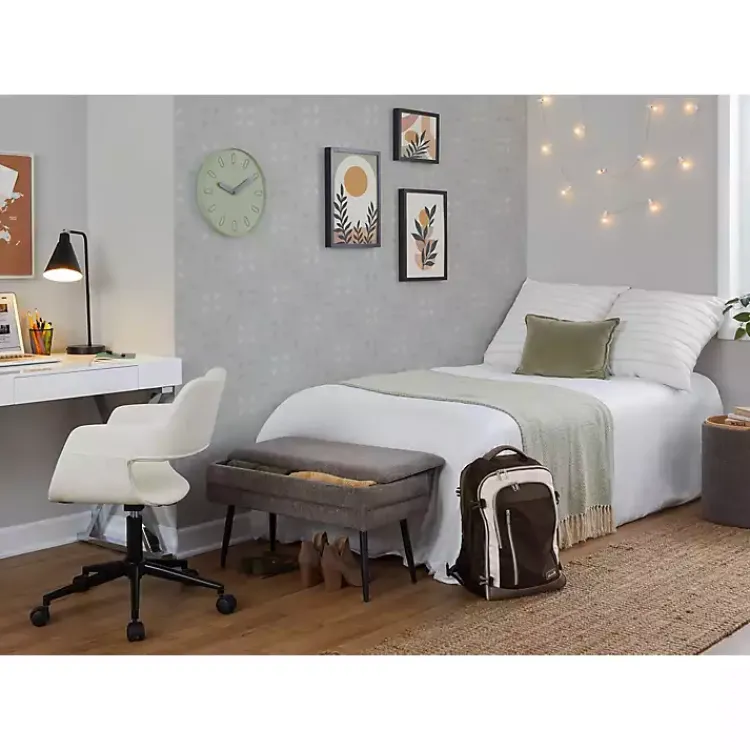 Kirklands Home Office Furniture|Cream Faux Leather & Black Marshall Office Chair White