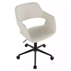 Kirklands Home Office Furniture|Cream Faux Leather & Black Marshall Office Chair White