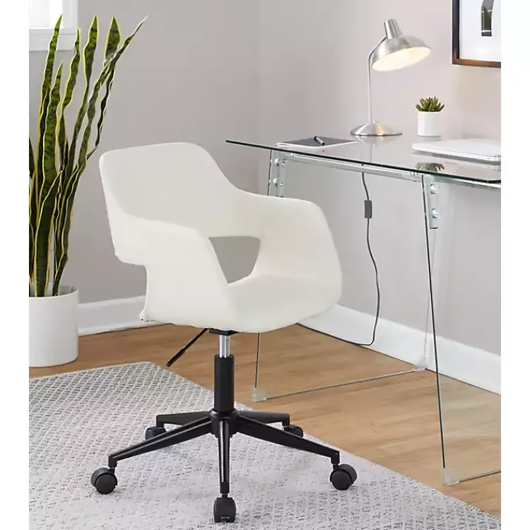 Kirklands Home Office Furniture|Cream Faux Leather & Black Marshall Office Chair White