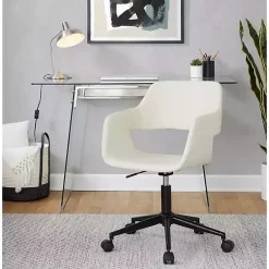 Kirklands Home Office Furniture|Cream Faux Leather & Black Marshall Office Chair White