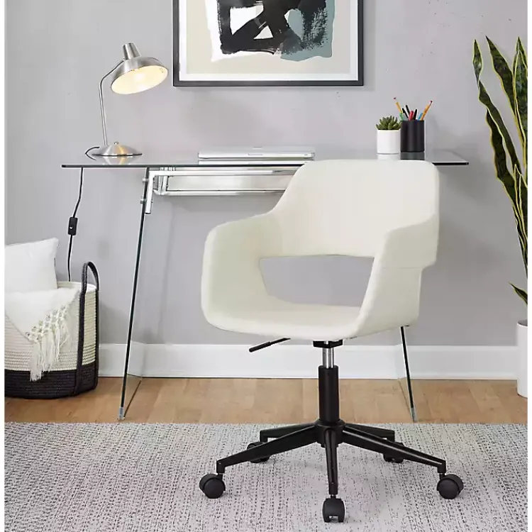 Kirklands Home Office Furniture|Cream Faux Leather & Black Marshall Office Chair White