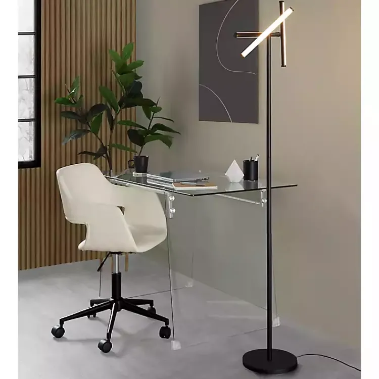 Kirklands Home Office Furniture|Cream Faux Leather & Black Marshall Office Chair White