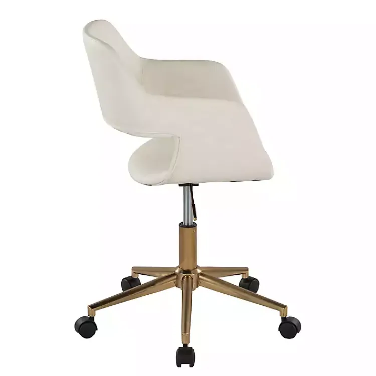 Kirklands Home Office Furniture|Cream Faux Leather & Gold Marshall Office Chair White