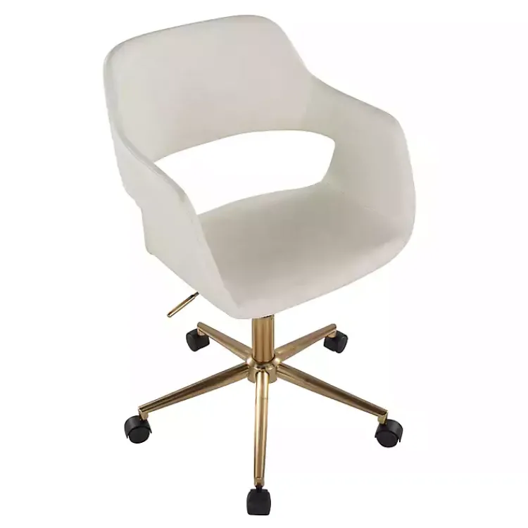 Kirklands Home Office Furniture|Cream Faux Leather & Gold Marshall Office Chair White