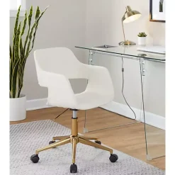Kirklands Home Office Furniture|Cream Faux Leather & Gold Marshall Office Chair White