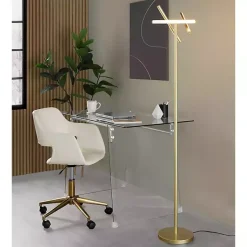 Kirklands Home Office Furniture|Cream Faux Leather & Gold Marshall Office Chair White