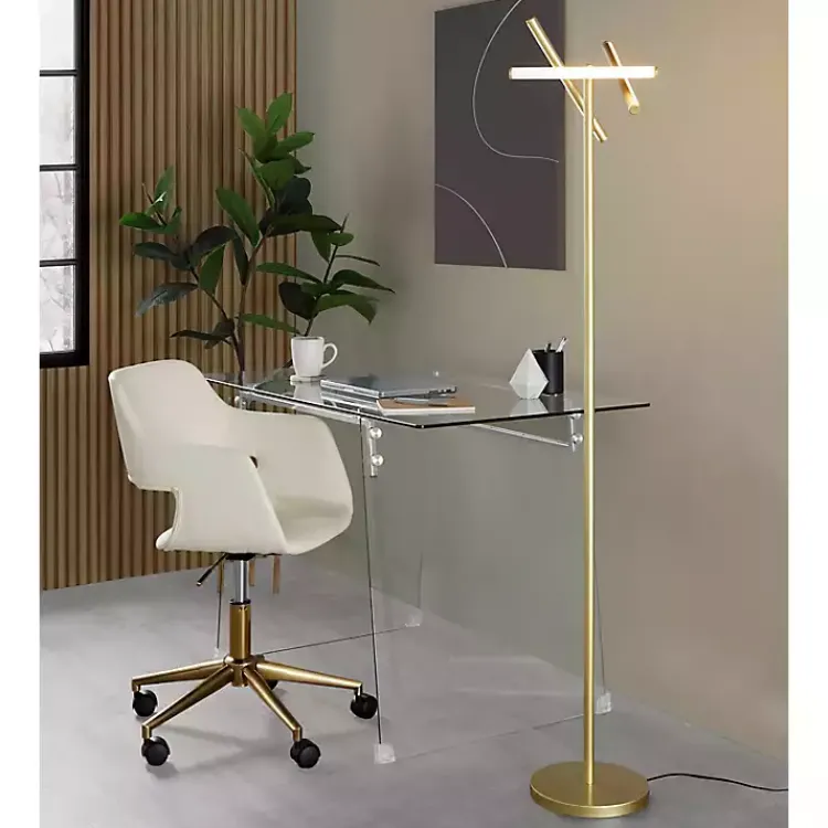 Kirklands Home Office Furniture|Cream Faux Leather & Gold Marshall Office Chair White