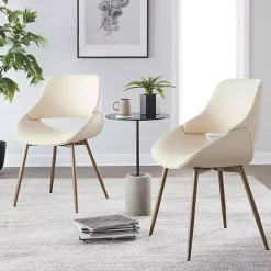 Kirklands Home Accent Chairs|Cream Faux Leather Scooped Accent Chairs, Set of 2 White